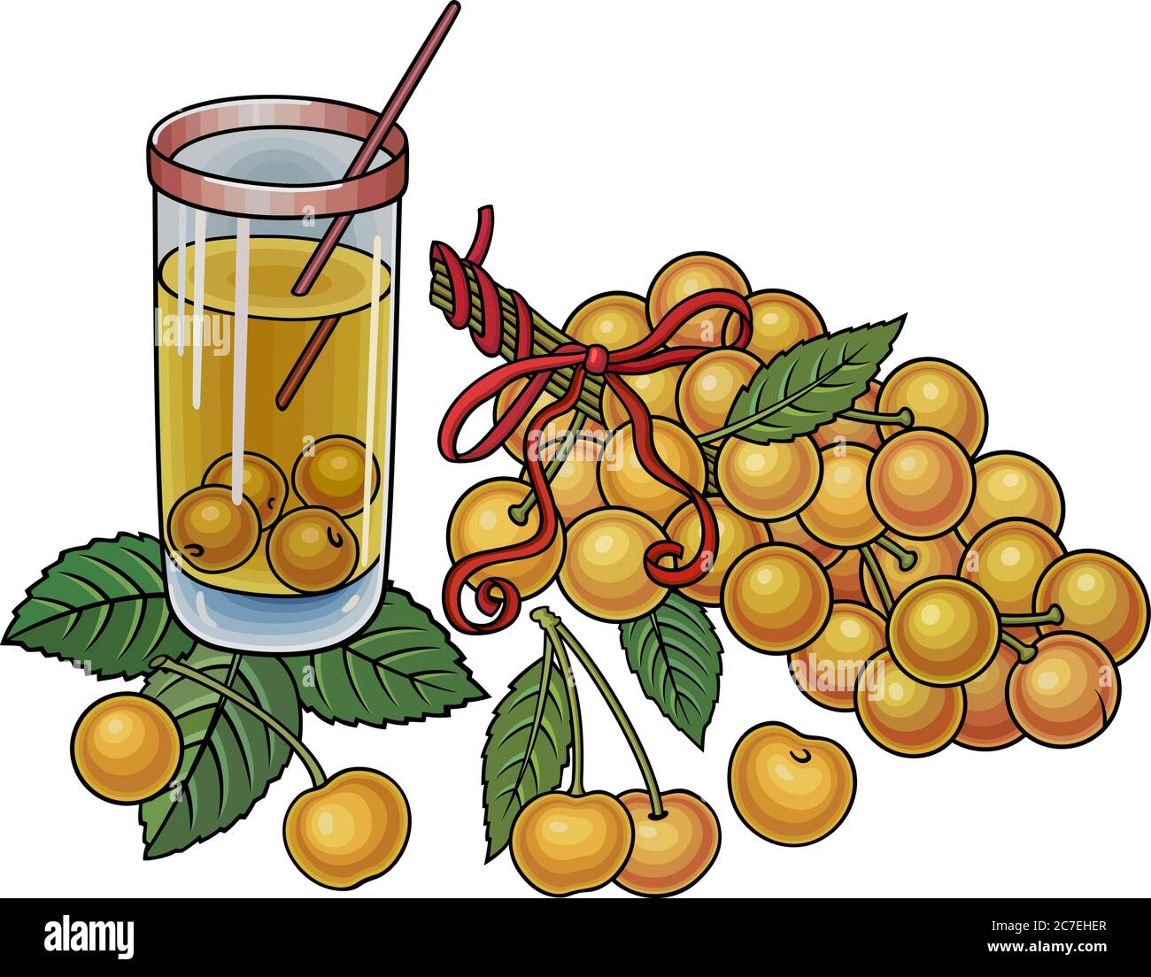 Juice, berries, cherries hand drawn illustration Stock Vector Image