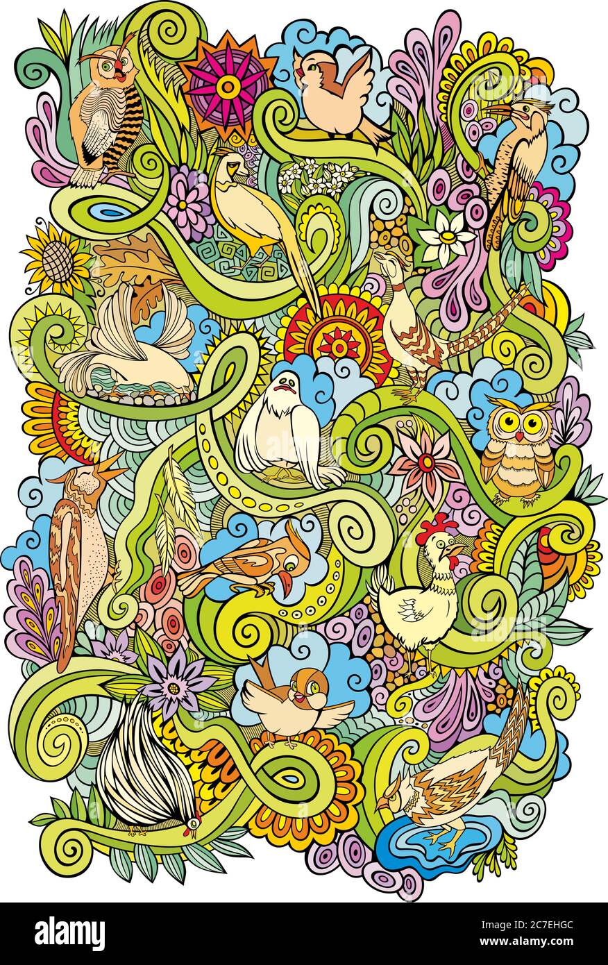 Vector hand drawn birds garden doodle illustration Stock Vector Image ...