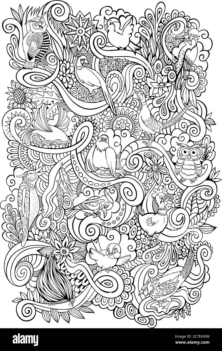 Vector hand drawn birds garden doodle illustration Stock Vector Image ...