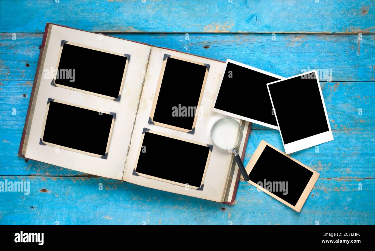 vintage book or photo album with empty photo frames Stock Photo Alamy