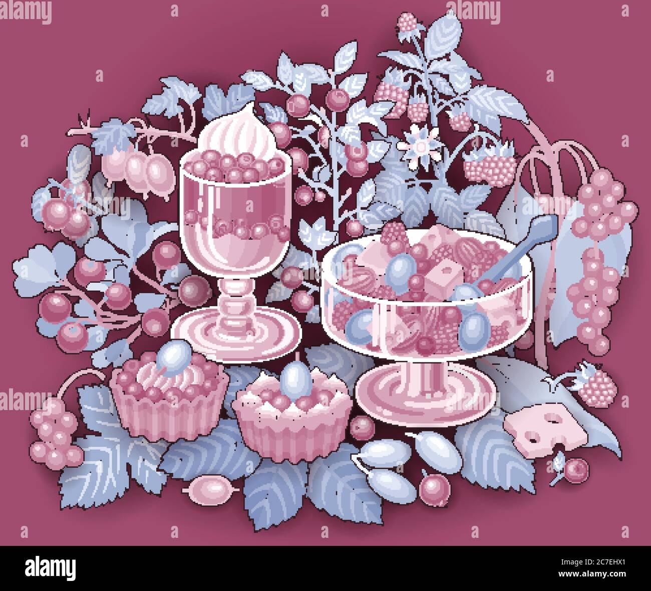 Sweets, berries, cherries hand drawn illustration Stock Vector Image