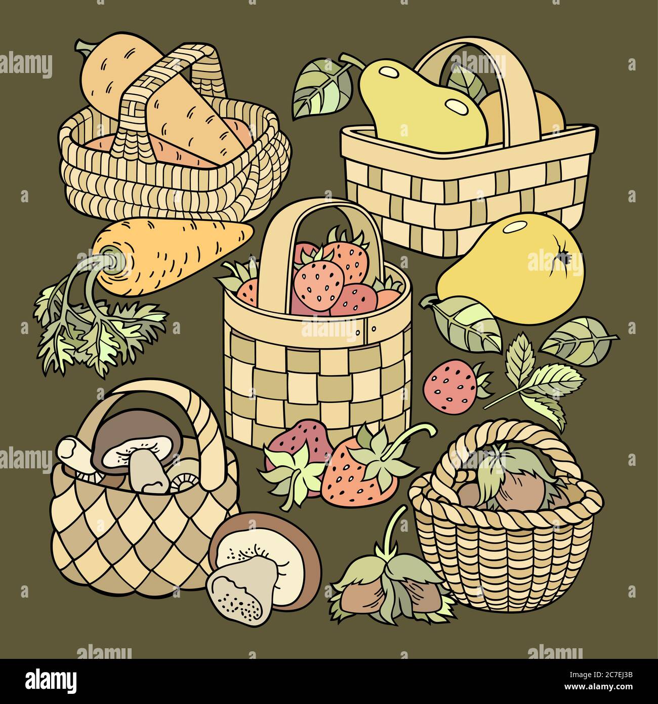 Fruits and vegetables in baskets Stock Vector Image & Art Alamy
