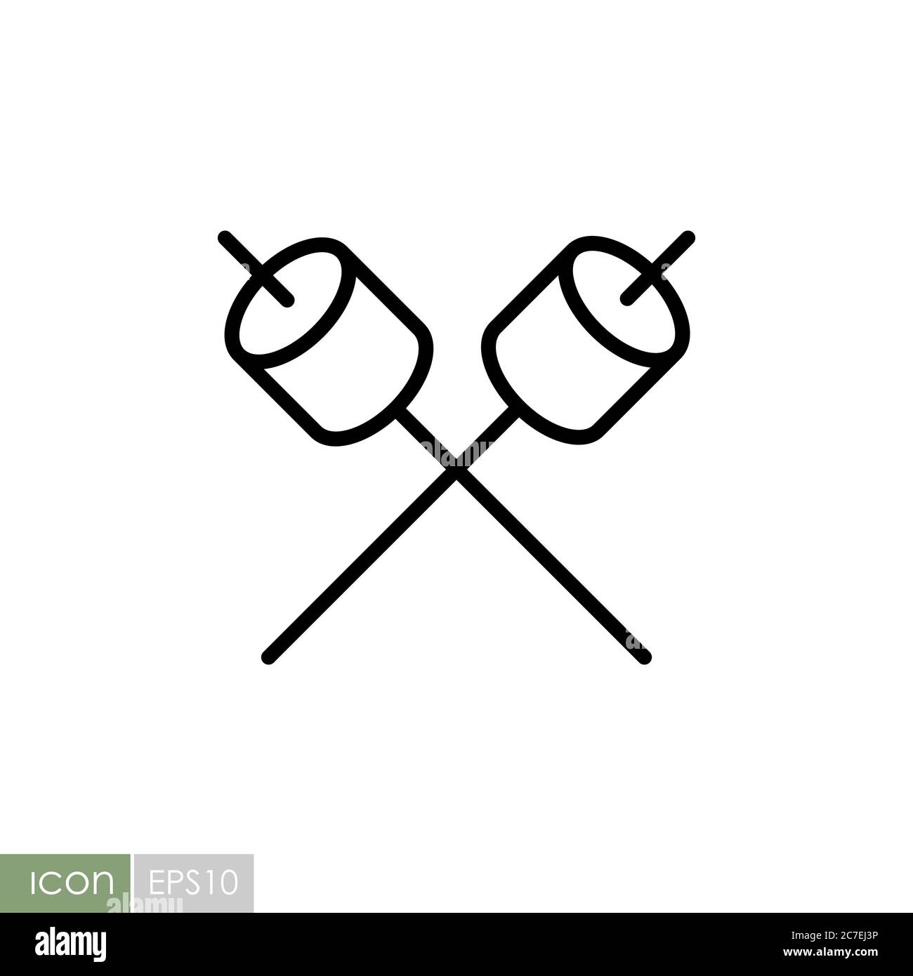 Marshmallow on wooden stick vector icon. Camping and Hiking sign. Graph