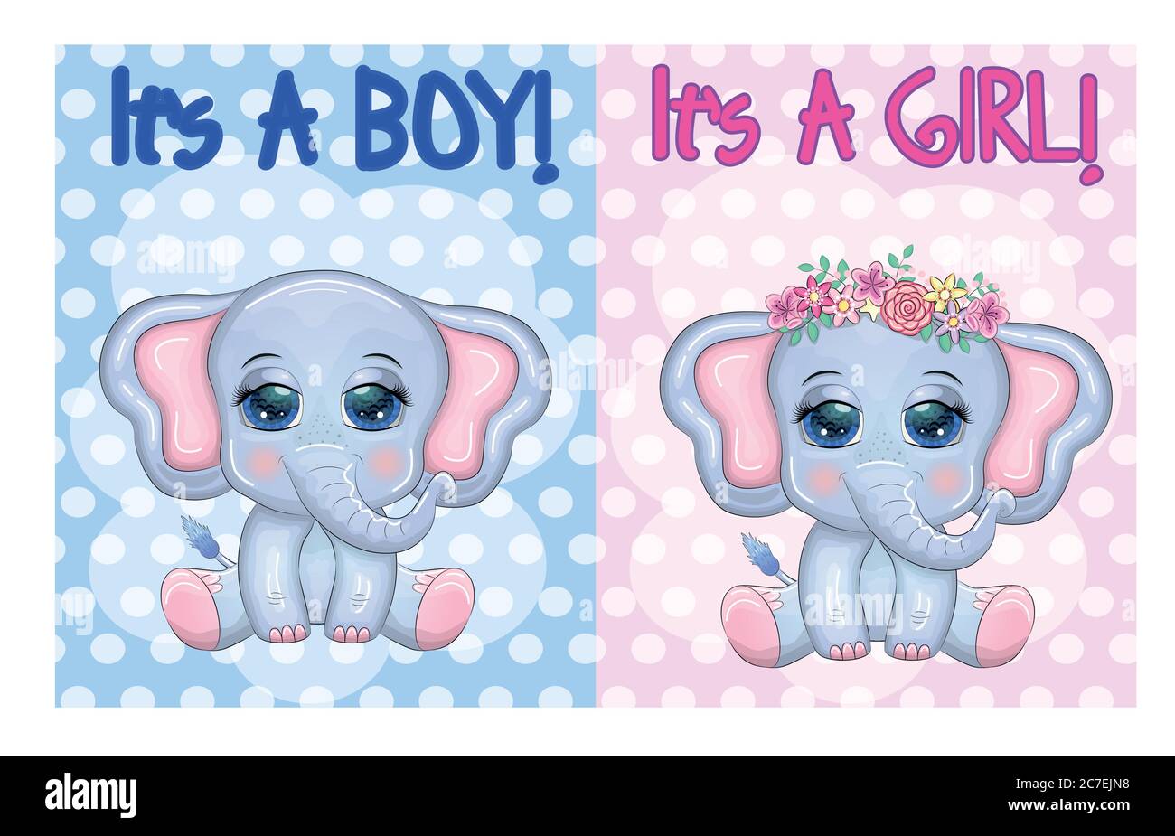 Baby Shower greeting card with Cute Elephant boy and girl Stock Vector ...