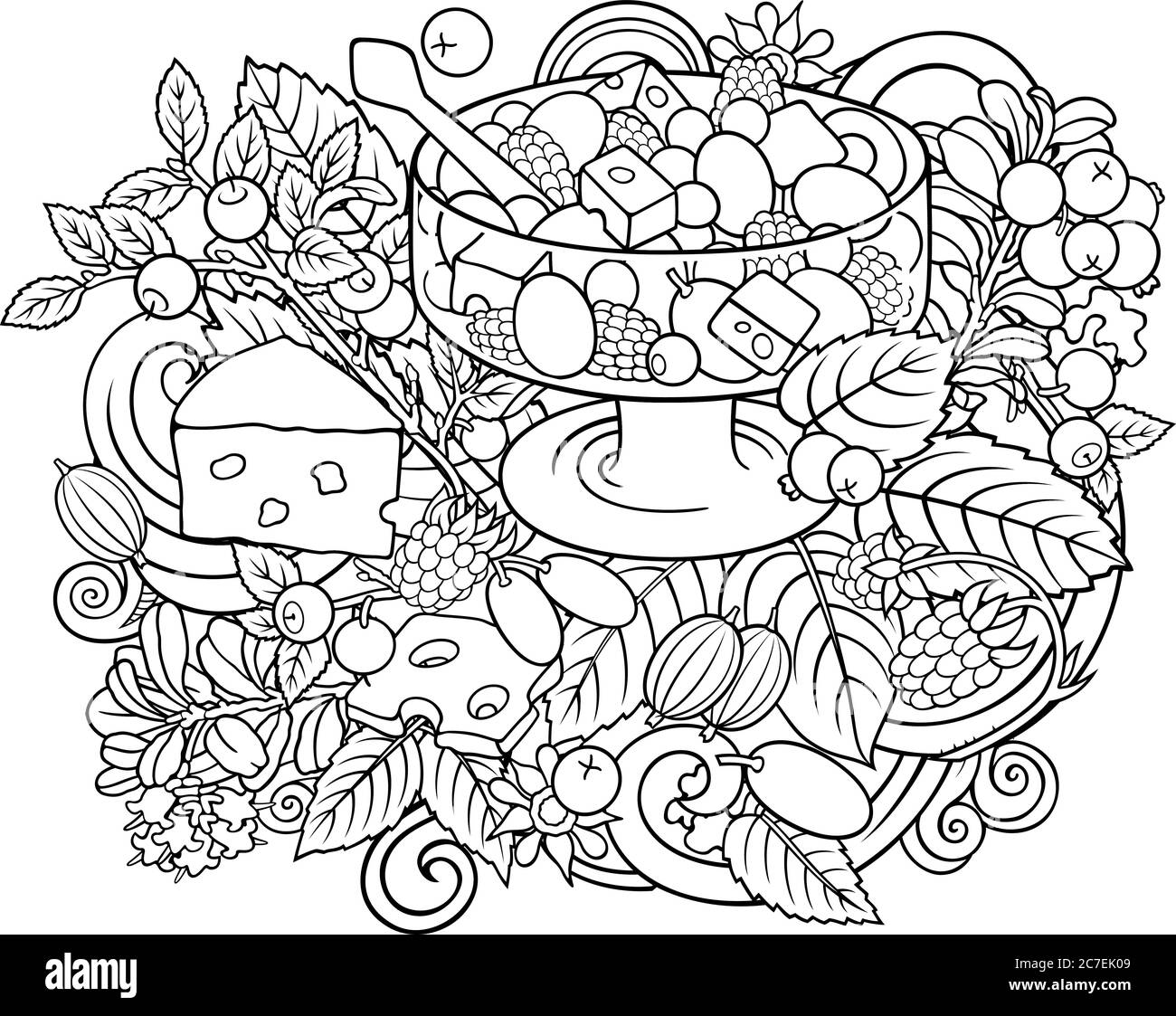 Fruits, berries, sweets hand drawn illustration Stock Vector