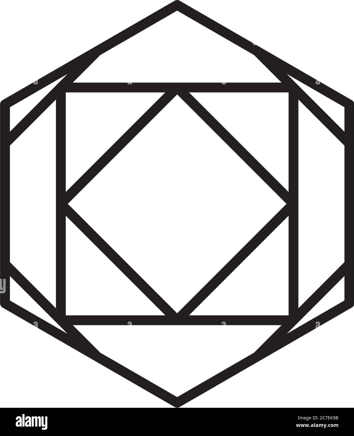 geometric hexagon cube shape icon over white background, line style