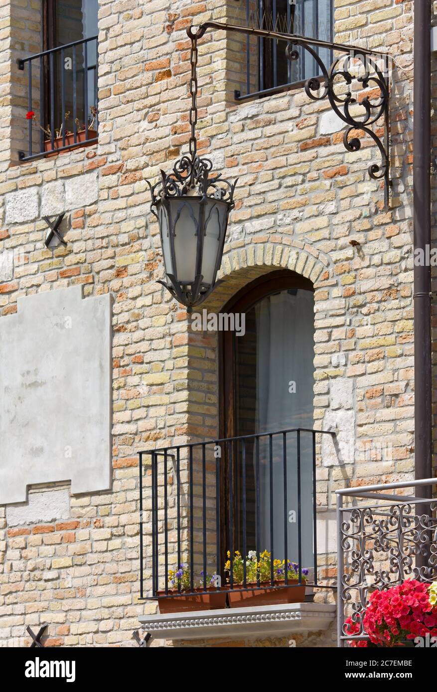 MARANO LAGUNARE, Italy - June 9, 2013: Close-up of the facade of a perfectly renovated historic building Stock Photo