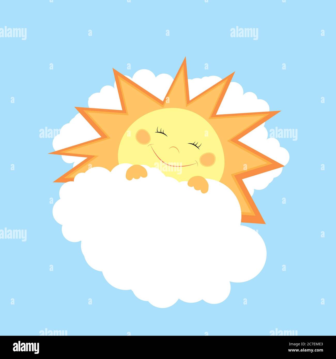 Background of smiling sun with clouds. Stock Photo