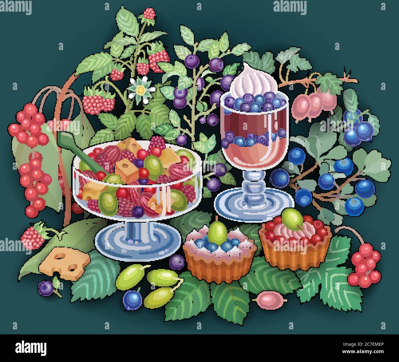 Sweets, berries, cherries hand drawn illustration Stock Vector Image