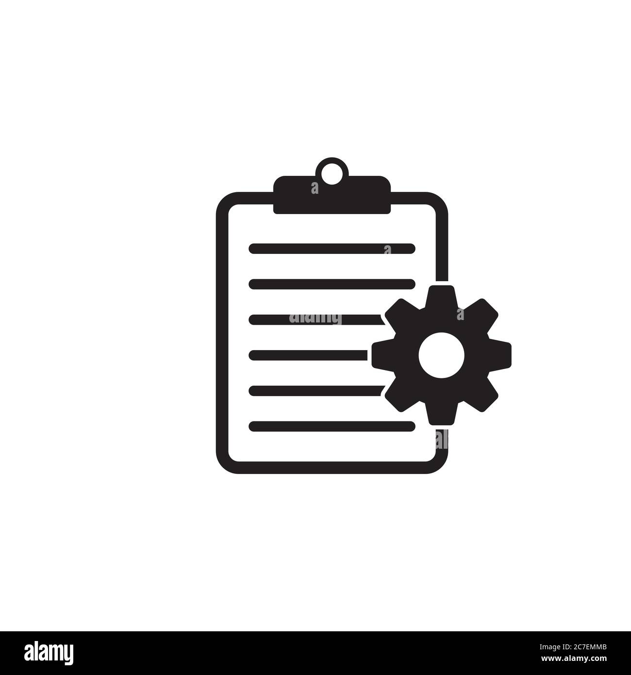Clipboard with gear isolated icon. Technical support check list icon. Management flat icon concept. Software development. Stock Vector