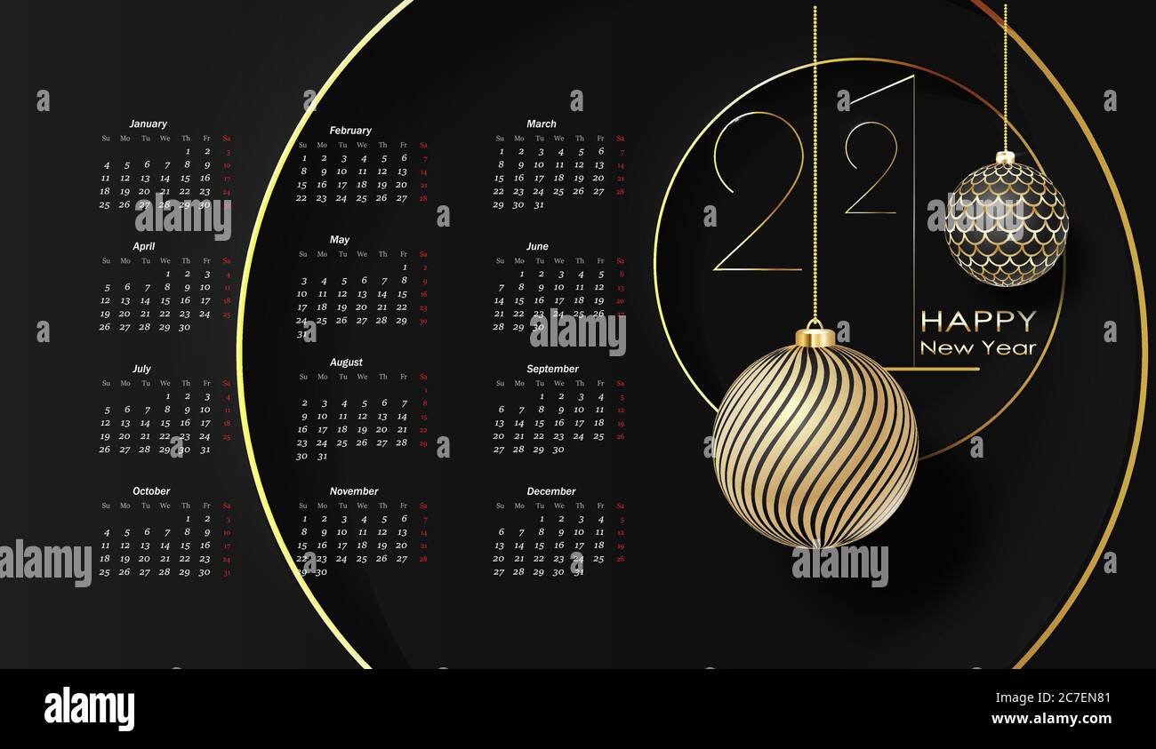 Year 2021 Calendar Horizontal Vector Design Template Simple And Clean