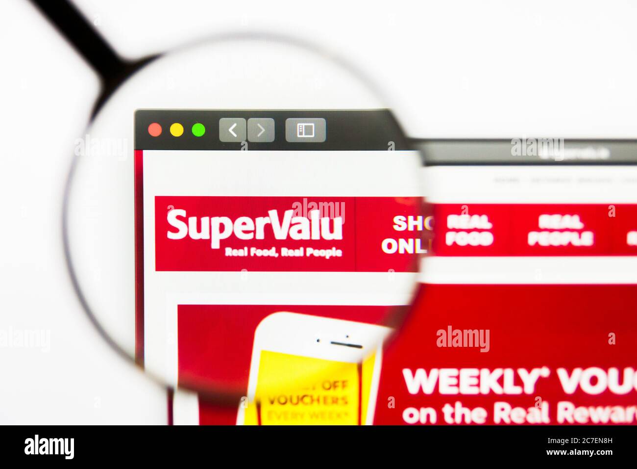 Los Angeles, California, USA - 13 March 2019: Illustrative Editorial, Supervalu website homepage. Supervalu logo visible on display screen Stock Photo
