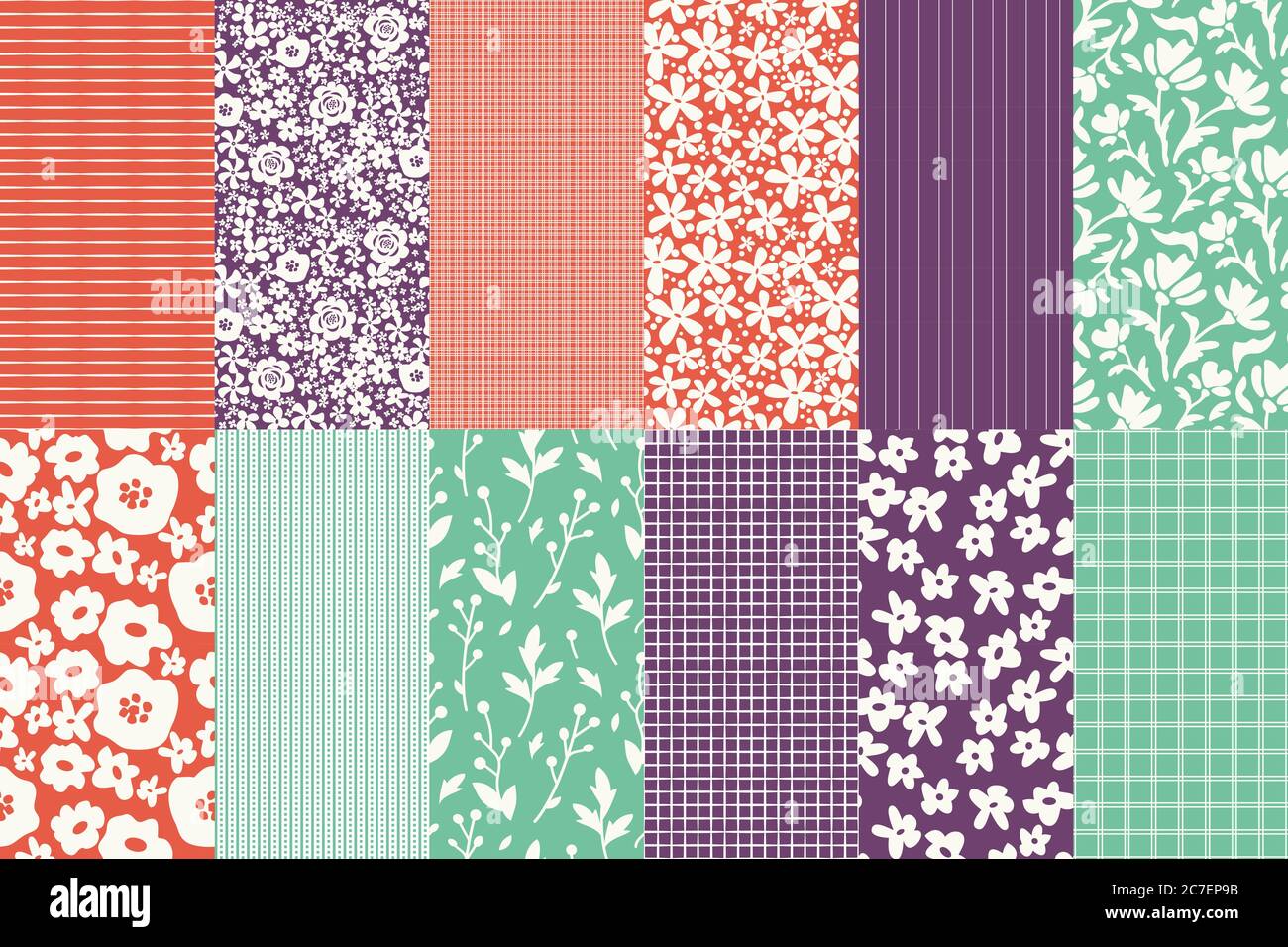 Seamless floral and geometric patterns set Stock Vector