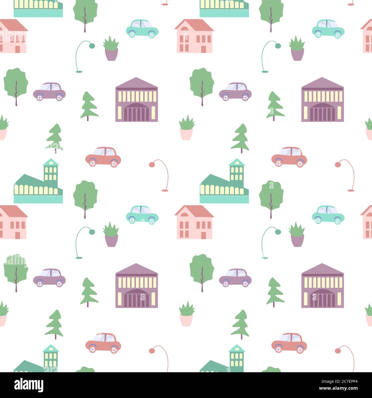 Seamless city elements vector pattern Stock Vector