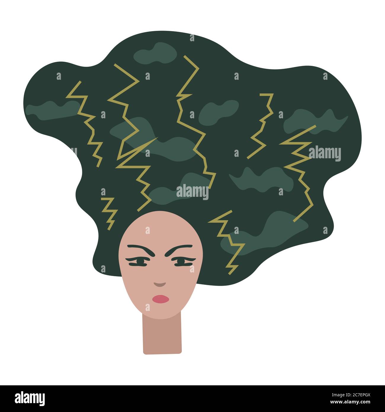 Angry woman illustration with head as stormy cloud Stock Vector