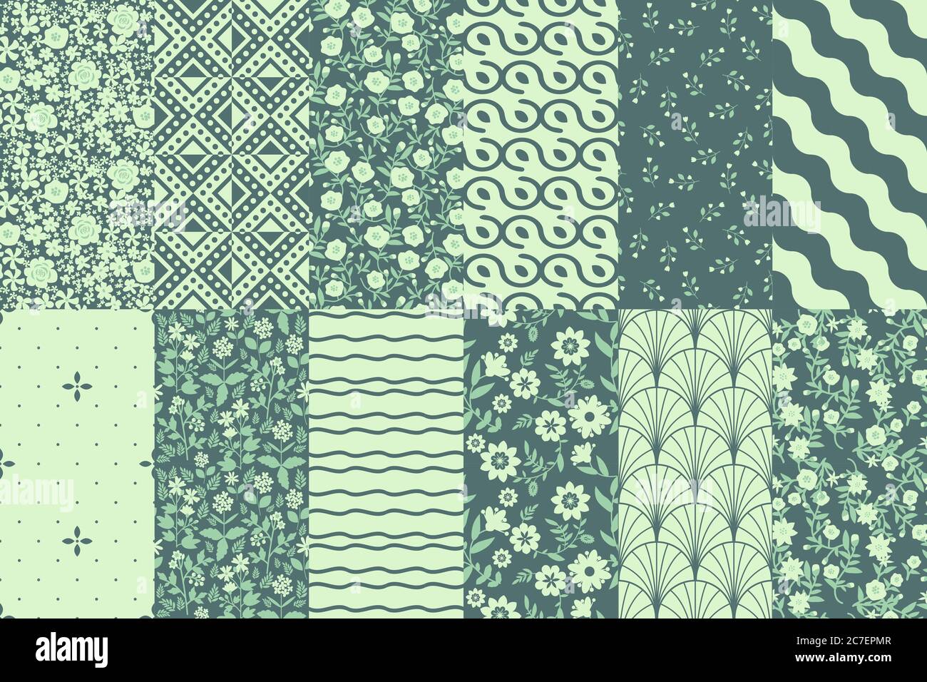 Seamless geometric and floral patterns set Stock Vector