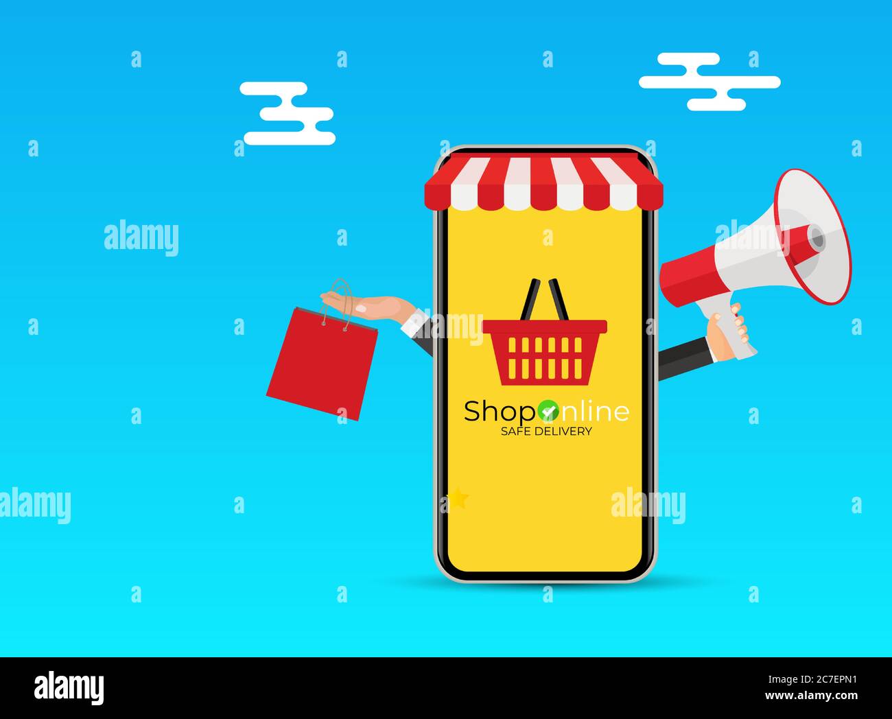 Online Shopping Concept. Modern flat concept for web banners, websites, infographics, printed materials. Vector Illustration Stock Vector