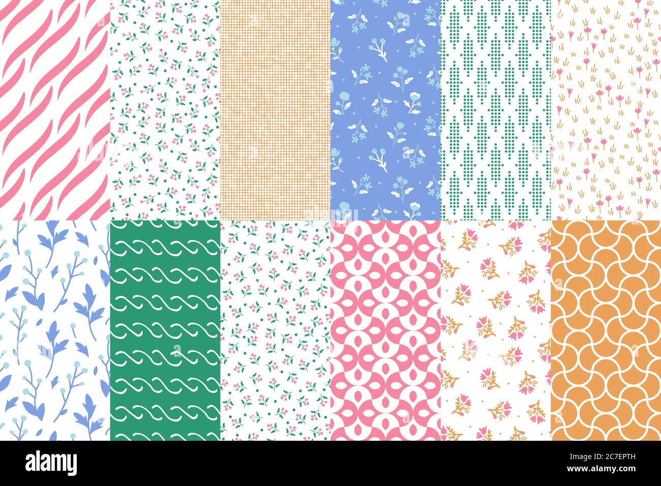 Seamless geometric and floral patterns set Stock Vector