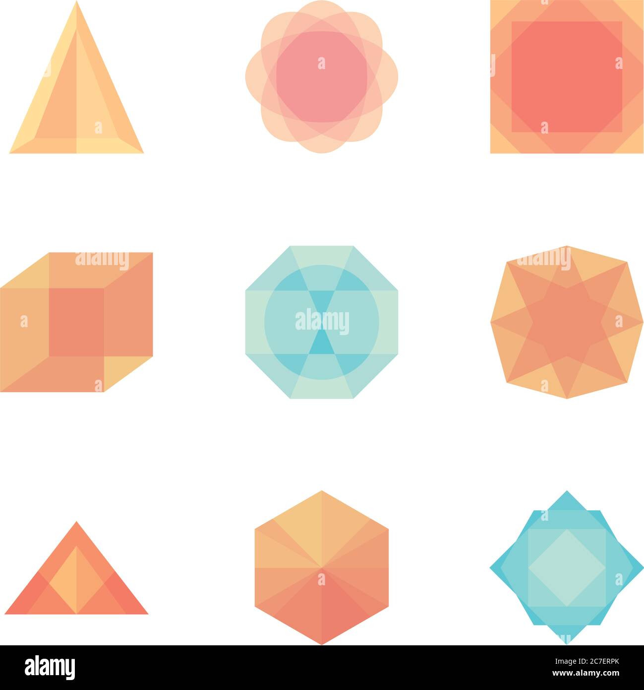 triangular and geometric shapes icon set over white background, flat ...