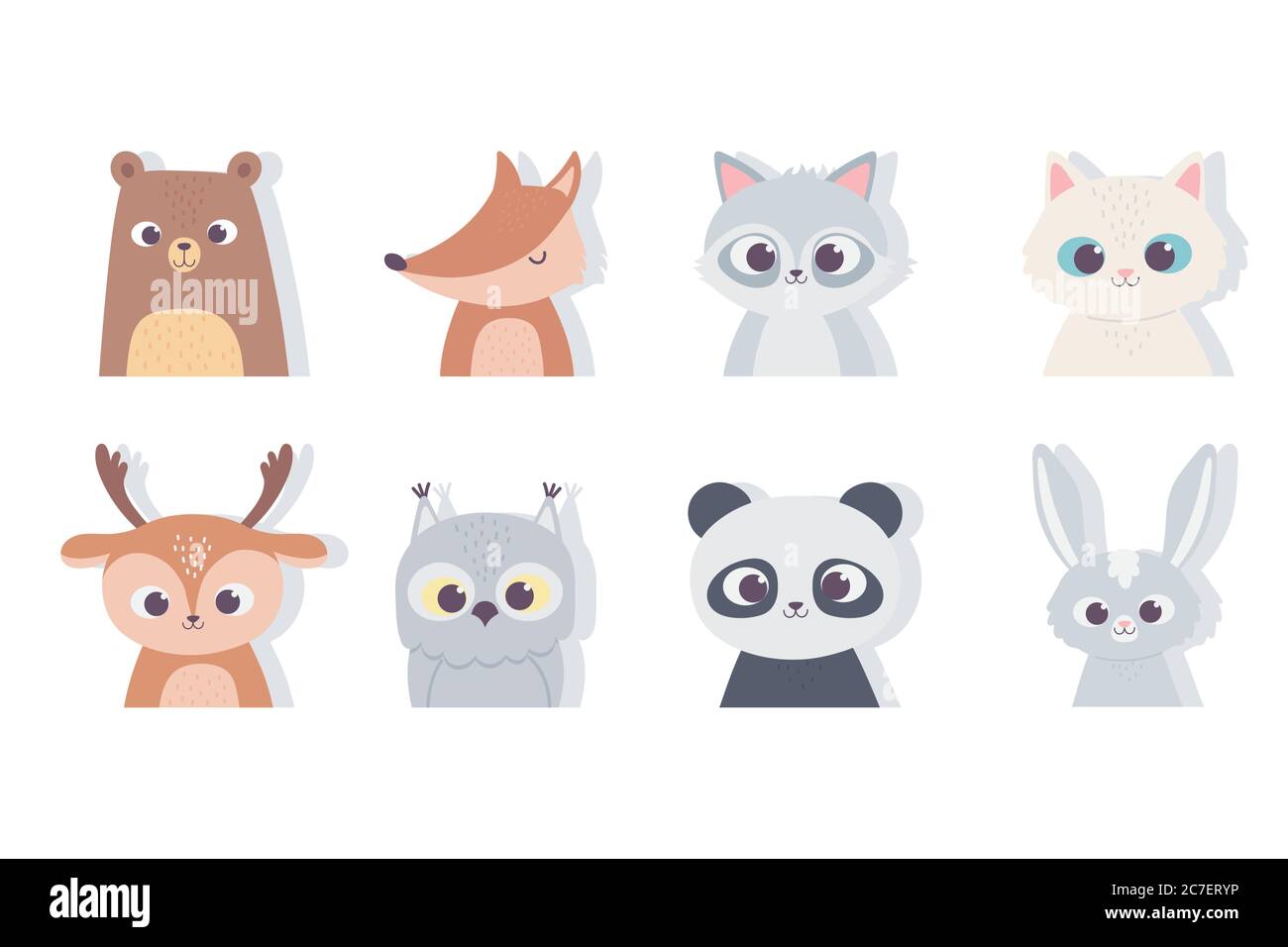 cute animals portrait face panda bear fox cat rabbit fox deer raccon ...
