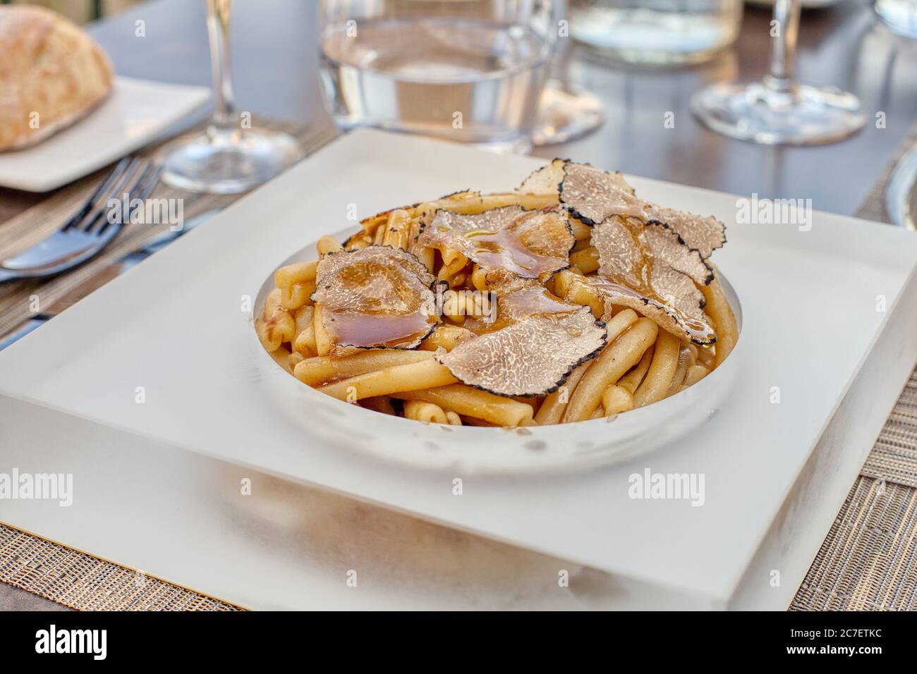 Pasta with autumn black truffles Stock Photo