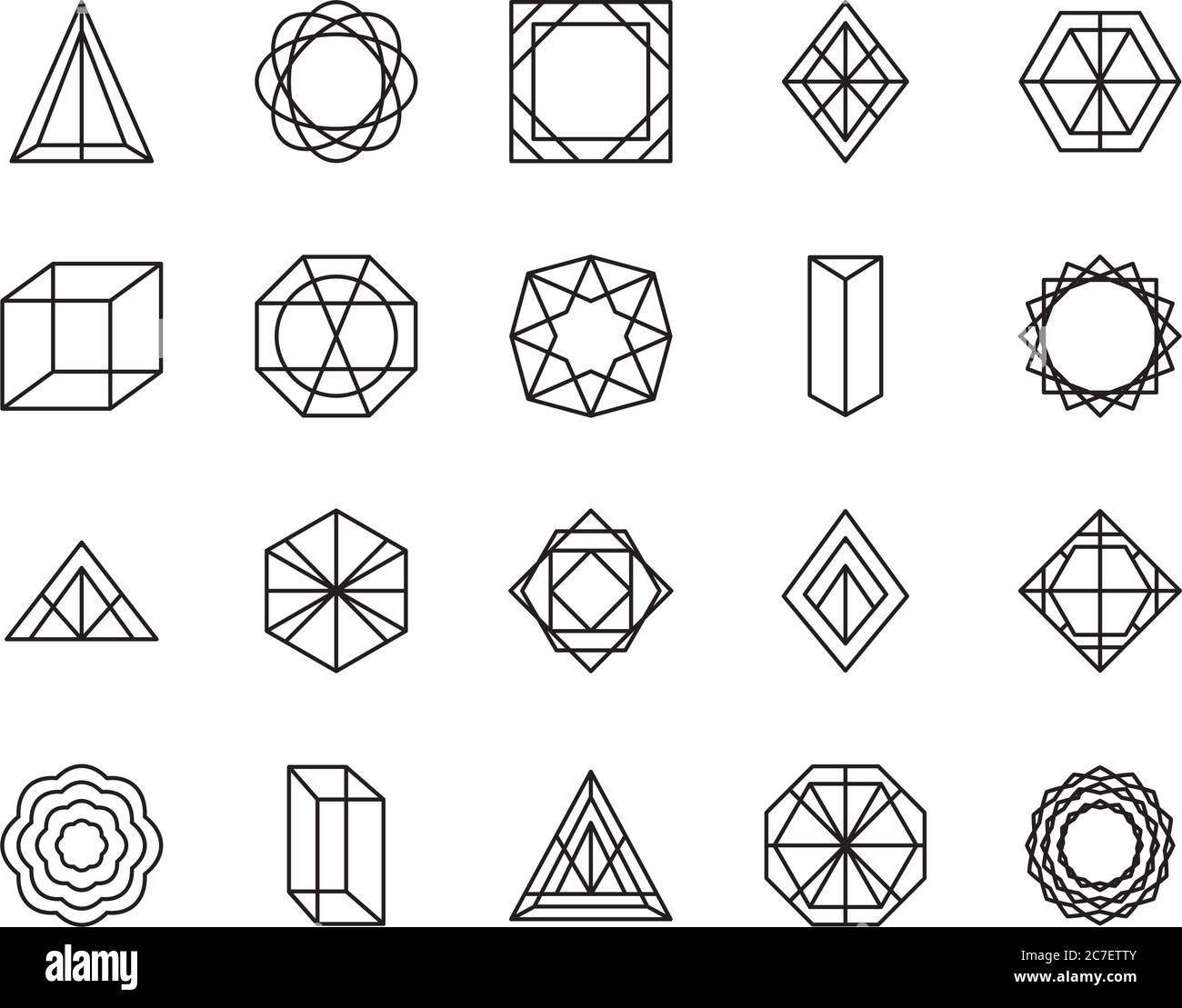 icon set of pyramid and geometric shapes over white background, line ...