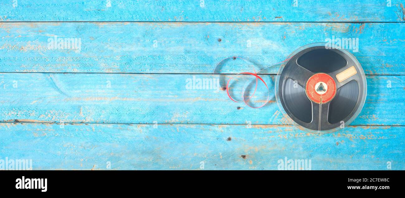 Vintage reel to reel tape on spool, panoramic, good copy space Stock