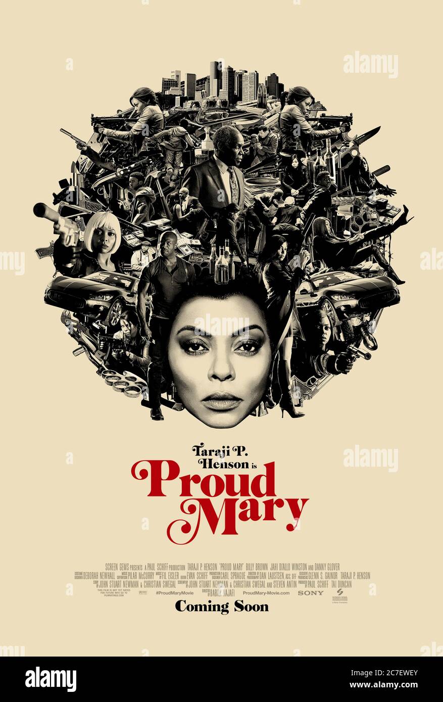 Proud Mary (2018) directed by Babak Najafi and starring Taraji P. Henson, Billy Brown, Jahi Di'Allo Winston and Danny Glover. A professional hit woman has a change of heart when she forges a relationship with the son of one of her targets. Stock Photo