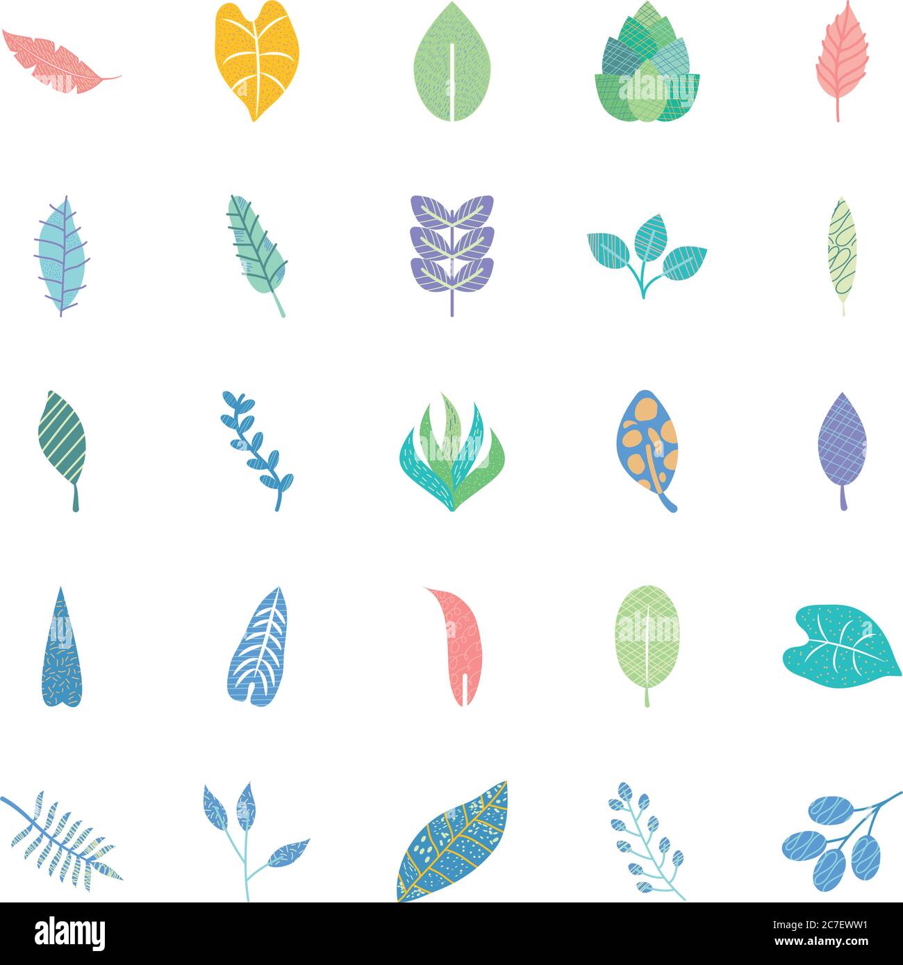 icon set of tropical leaves with abstract design over white background ...