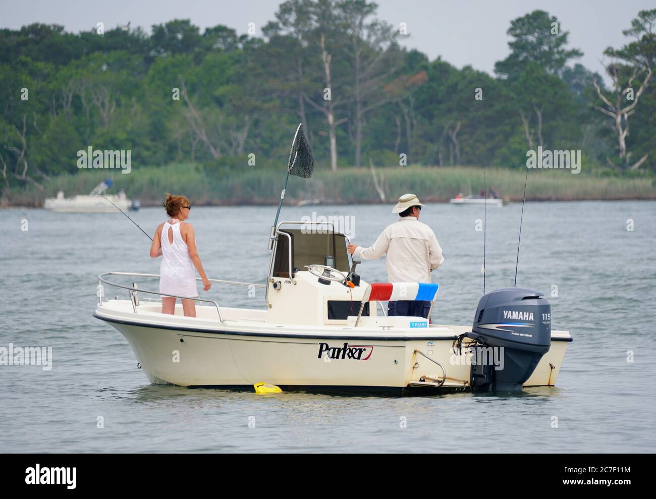Bethany Beach, Delaware, U.S.A July 4, 2020 Anglers on the small