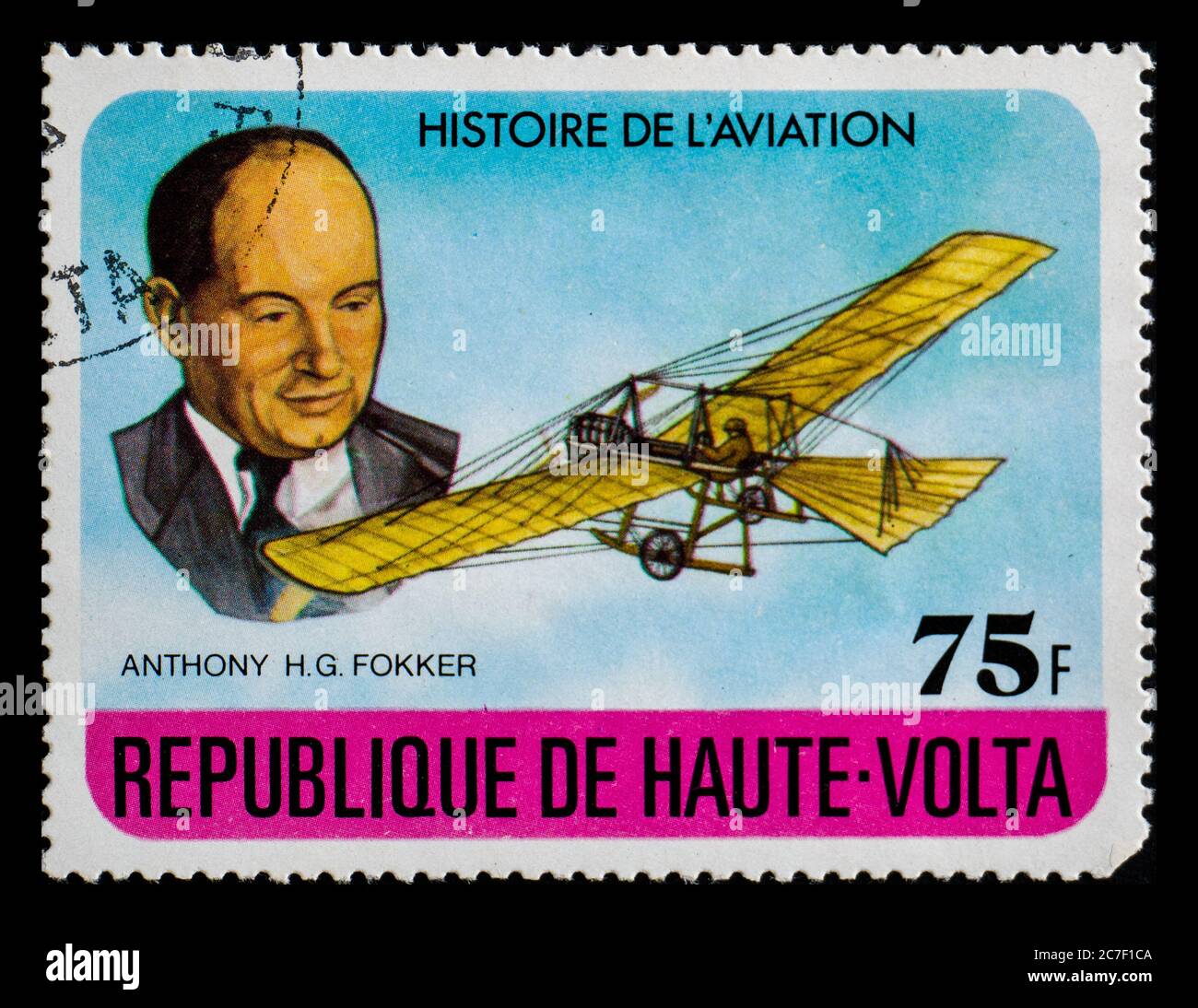 BURKINA FASO - CIRCA 1978: A postage stamp from Republique de Haute-Volta showing Anthony Herman Gerard Fokker Stock Photo