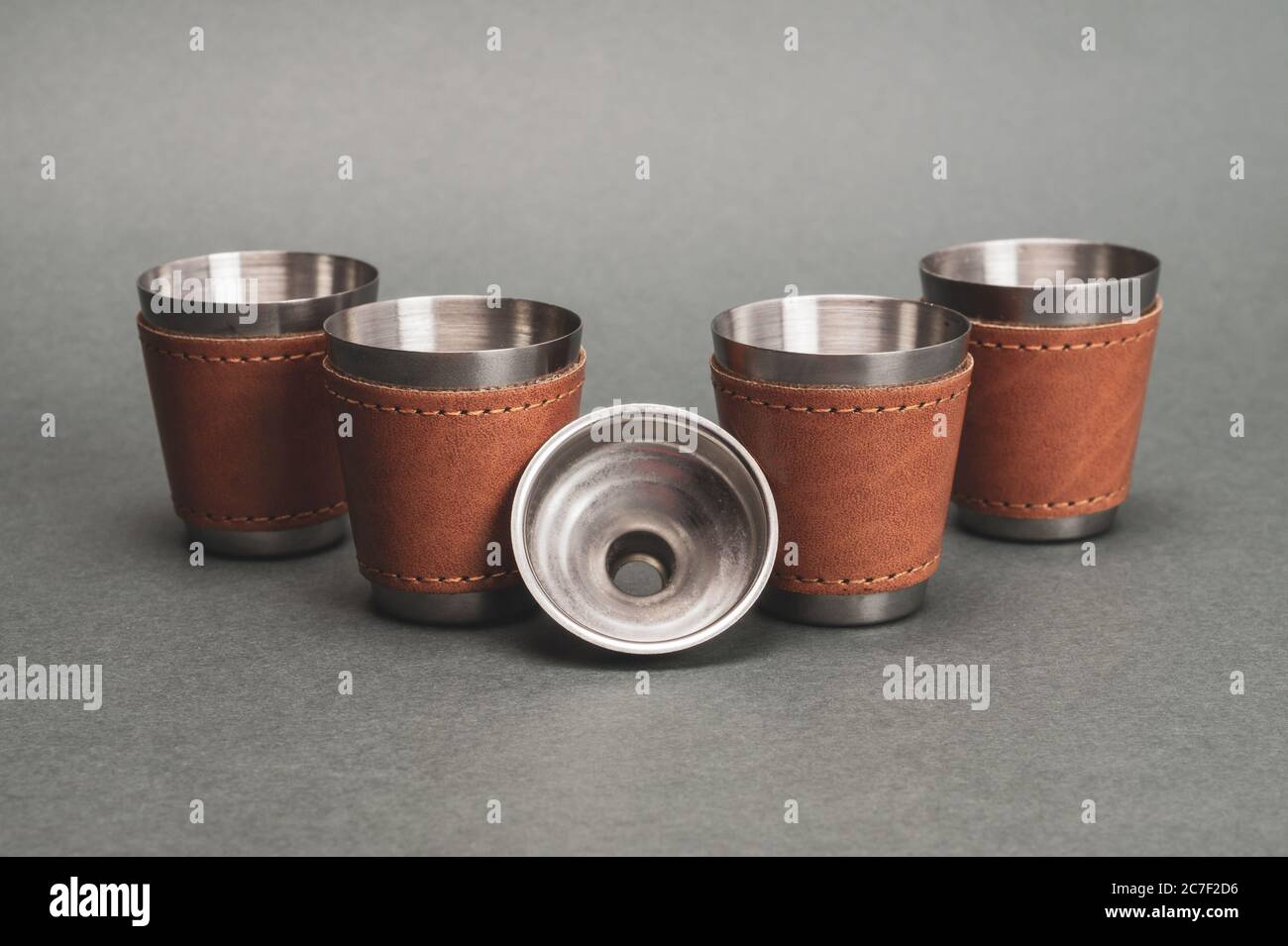 Metallic shot glasses with funnel. travel shot glass for alcohol with