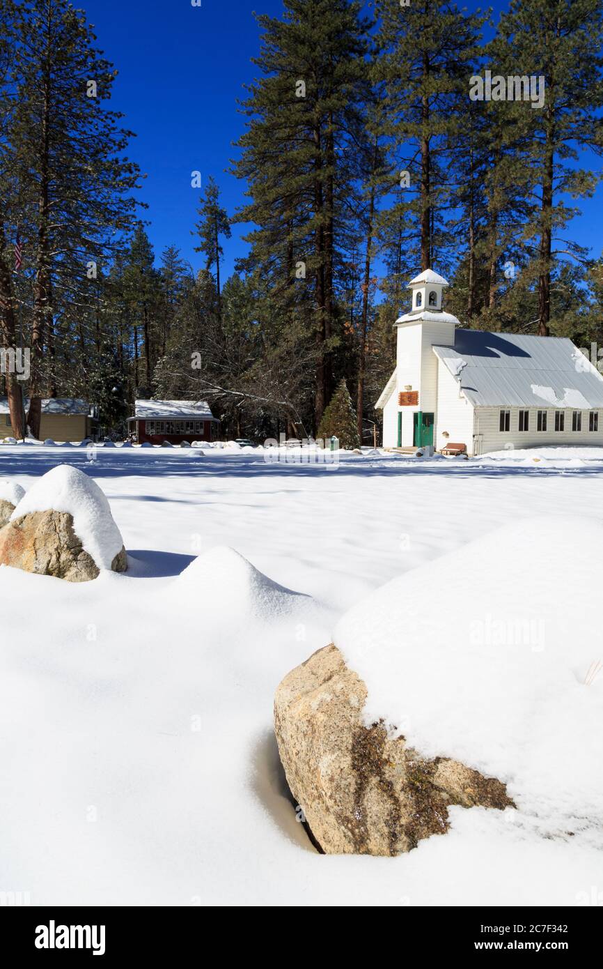 Chapel in snow, Idyllwild, California, USA Stock Photo Alamy