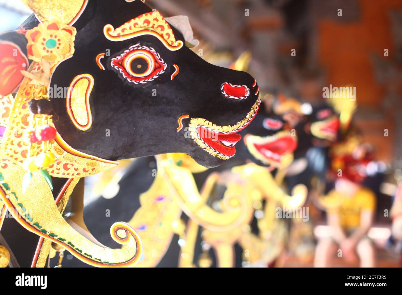 Horizontal shot of Balinese decorative cows in Indonesia, part of a Balinese funerals Stock Photo