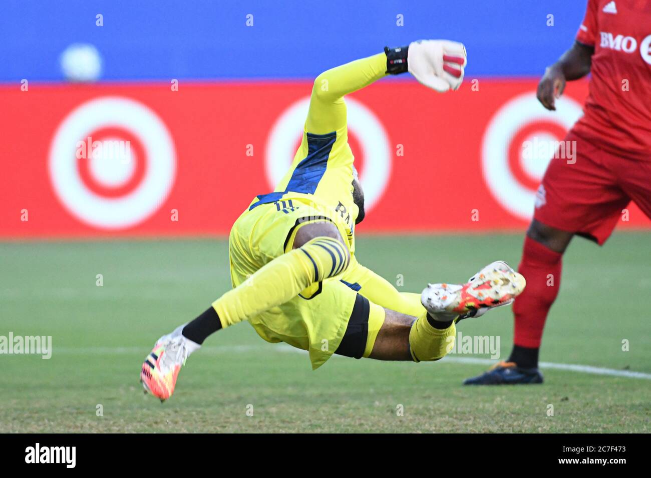 Orlando Florida, USA. 16th July 2020. Montreal Impact Goalie Diop, Clement #23 misses the ball during the MLS is Back Tournament at ESPN Wild World of Sports in Orlando Florida on Thursday July 16, 2020.  Photo Credit:  Marty Jean-Louis Credit: Marty Jean-Louis/Alamy Live News Stock Photo