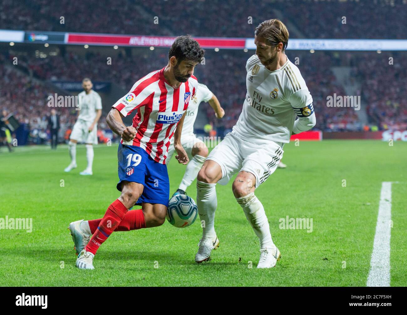 MADRID, SPAIN - Sep 28, 2019: Diego Costa and Sergio Ramos during Atletico Madrid - Real Madrid. Wanda Metropolitano Stadium, Madrid, 28 September 201 Stock Photo