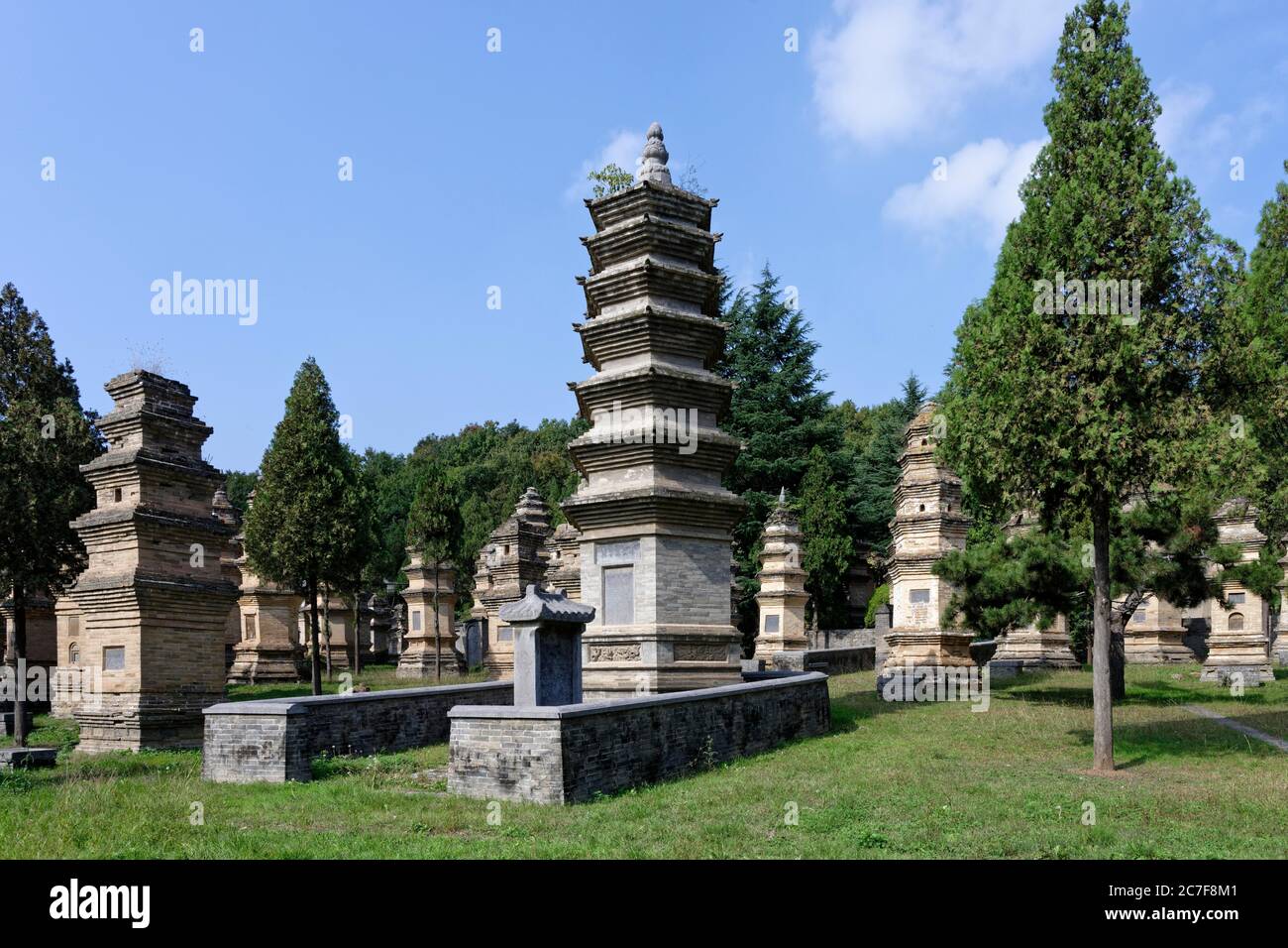 Shaolin monastery, burial site, pagoda forest, Shaolinsi, Zhengzhou, Henan Sheng, China Stock Photo