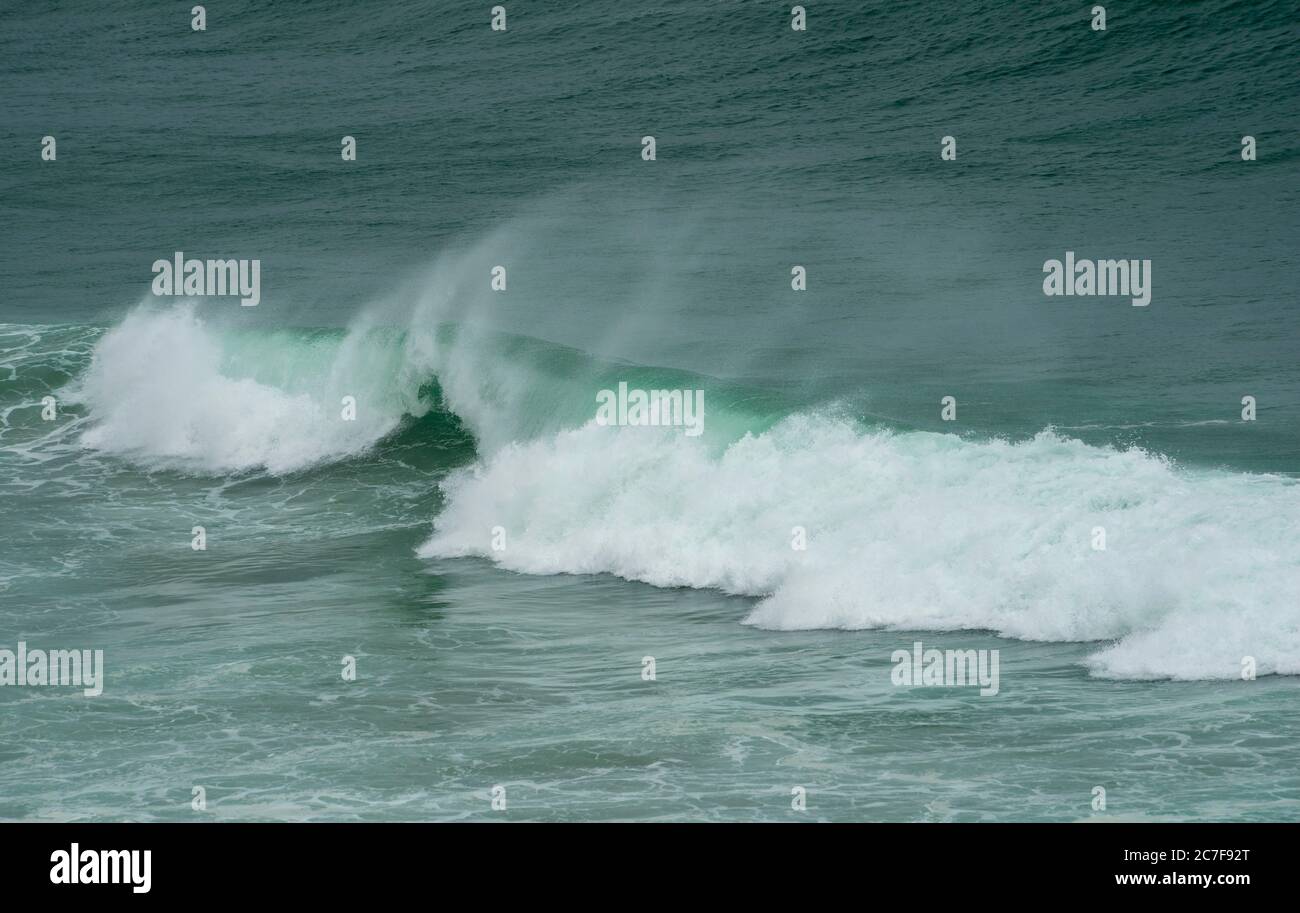 Strong swell, waves breaking on the sea, Sandfly Bay, Dunedin, Otago region, Otago Peninsula, Southland, New Zealand Stock Photo