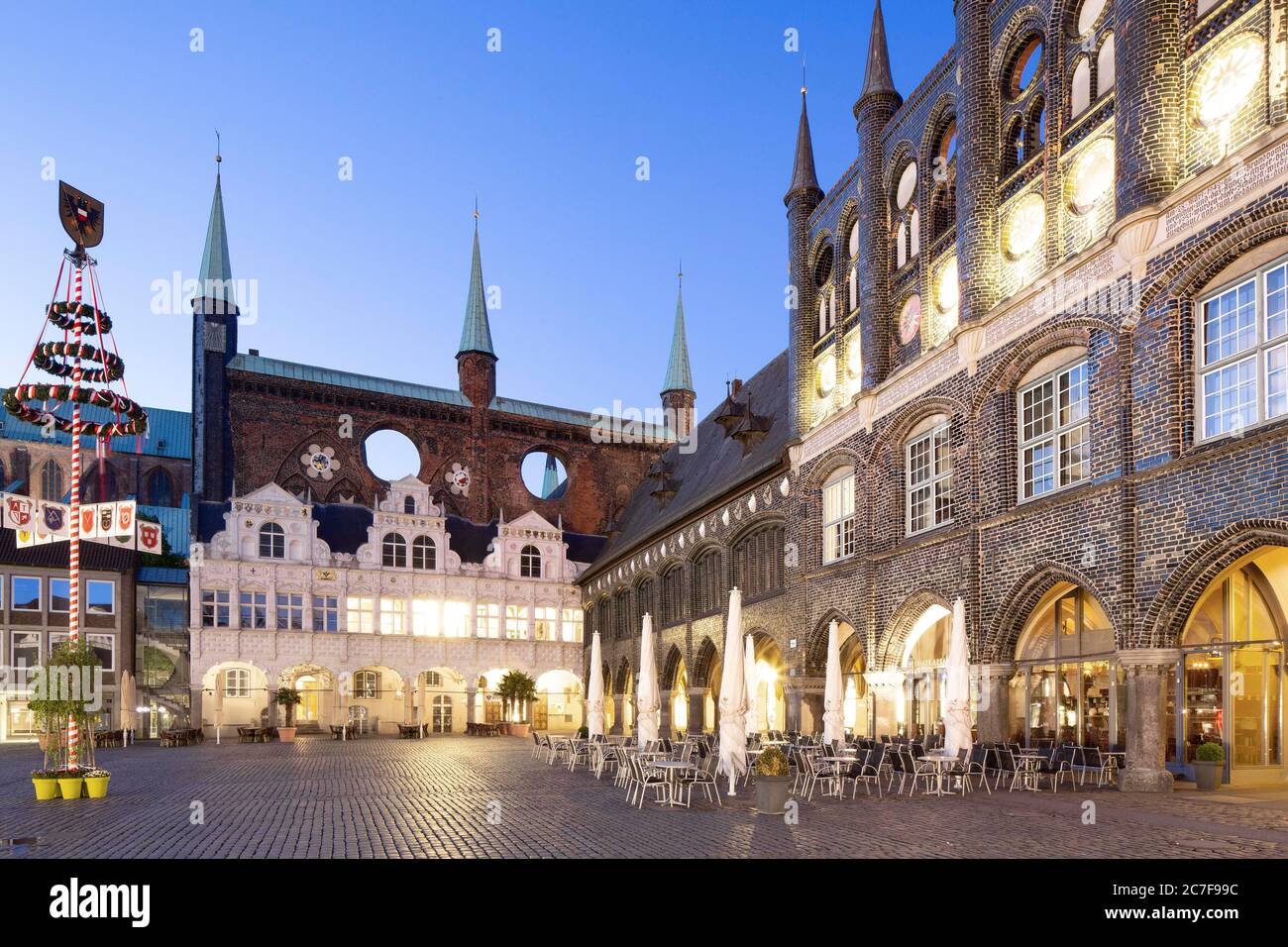 Historical town hall, Renaissance gable, Long House, New Chamber, Market, Luebeck, Schleswig-Holstein, Germany Stock Photo
