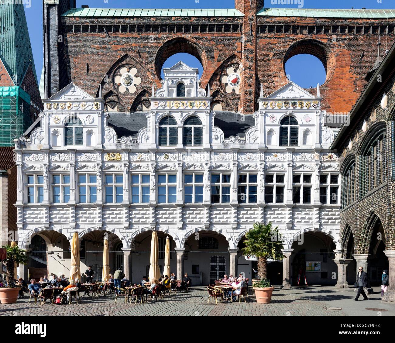 Historic town hall, Renaissance gable at the market, Luebeck, Schleswig-Holstein, Germany Stock Photo