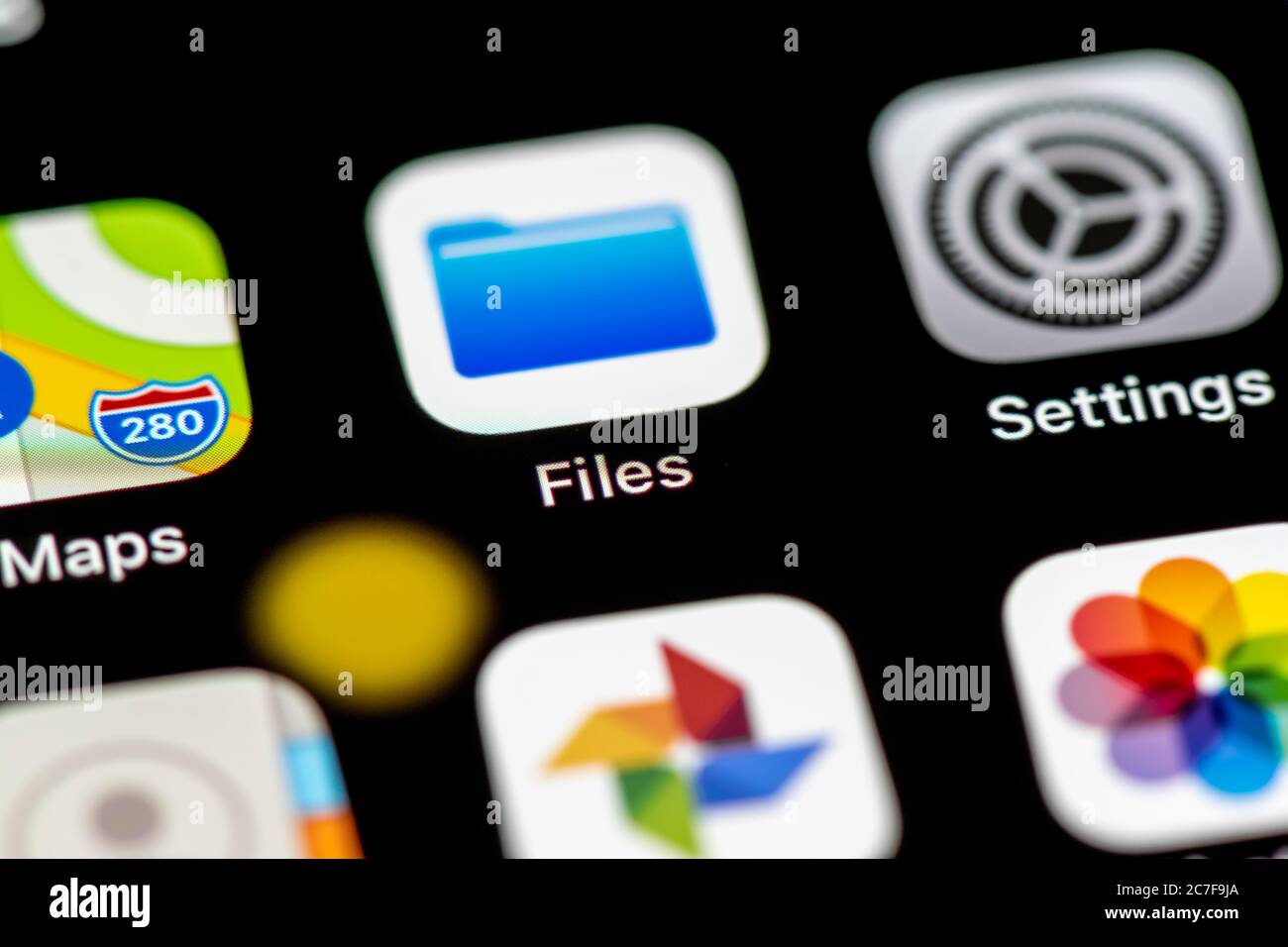 Files Icon, App Icons on a mobile phone display, iPhone, Smartphone, close-up Stock Photo