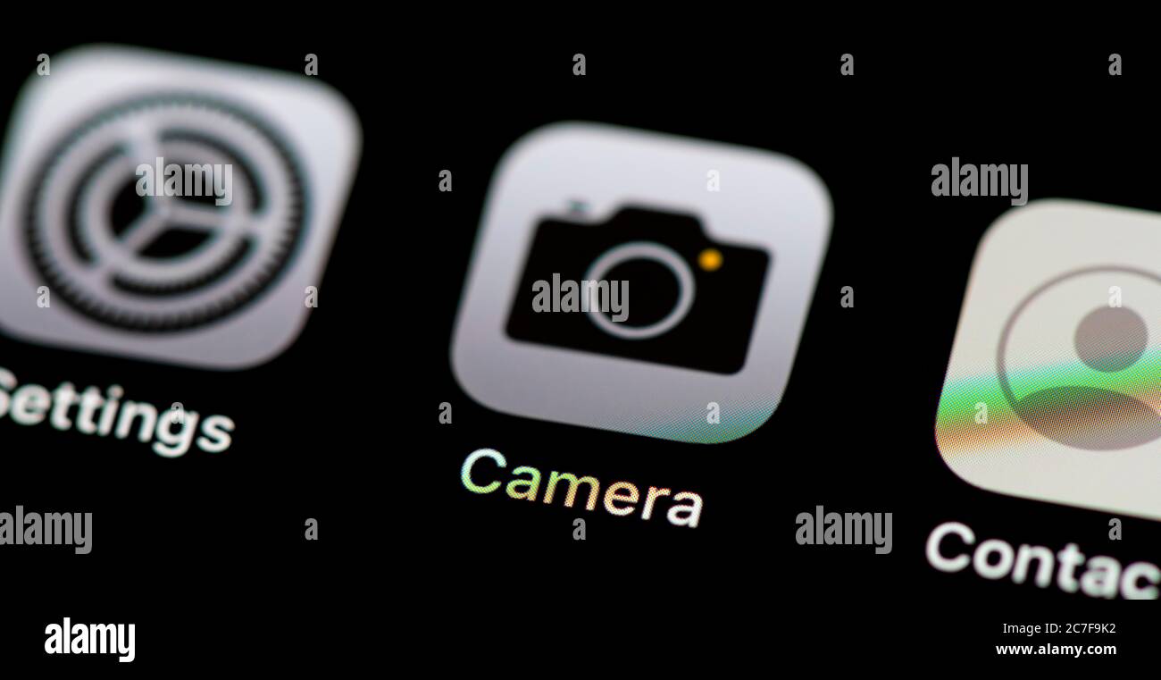 Camera, Camera Icon, App Icons on a mobile phone display, iPhone, Smartphone, close-up Stock Photo