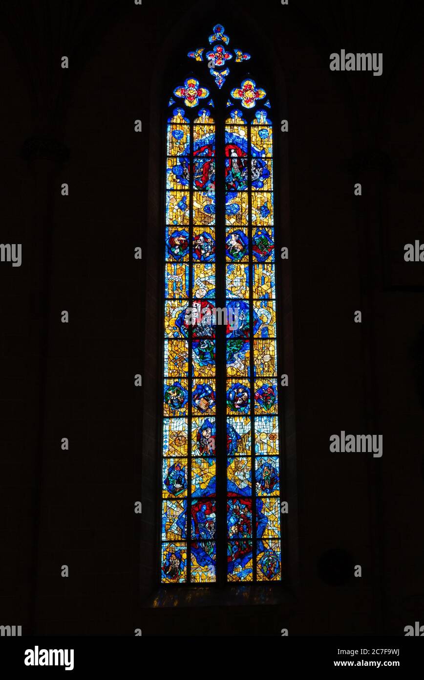 Ulm, BW / Germany - 14 July 2020: stained glass window in the historic minster in Ulm Stock Photo