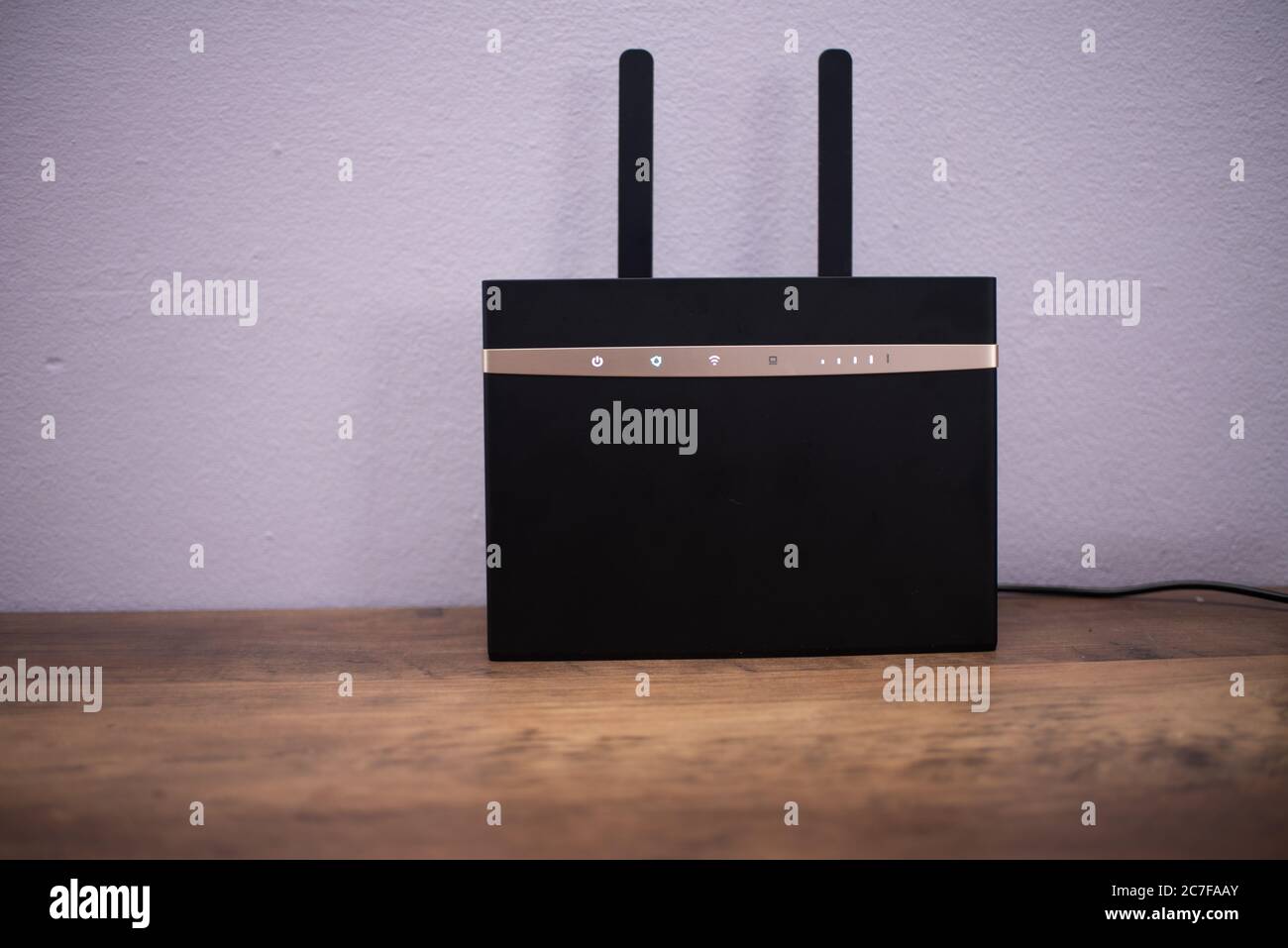LTE Wi Fi router on desk on wooden desktop  Stock Photo