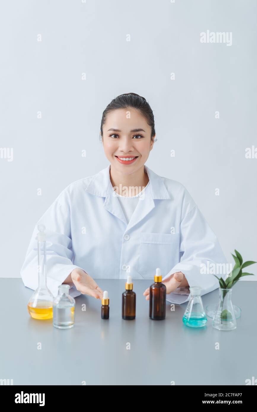 Organic natural cosmetic product in the laboratory for testing