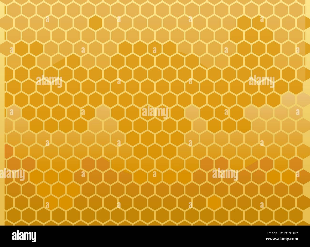 Honey-filled bee honeycombs. Vector background. Bees collected honey from different colors, many shades in cells. Some containers are not full or clos Stock Vector