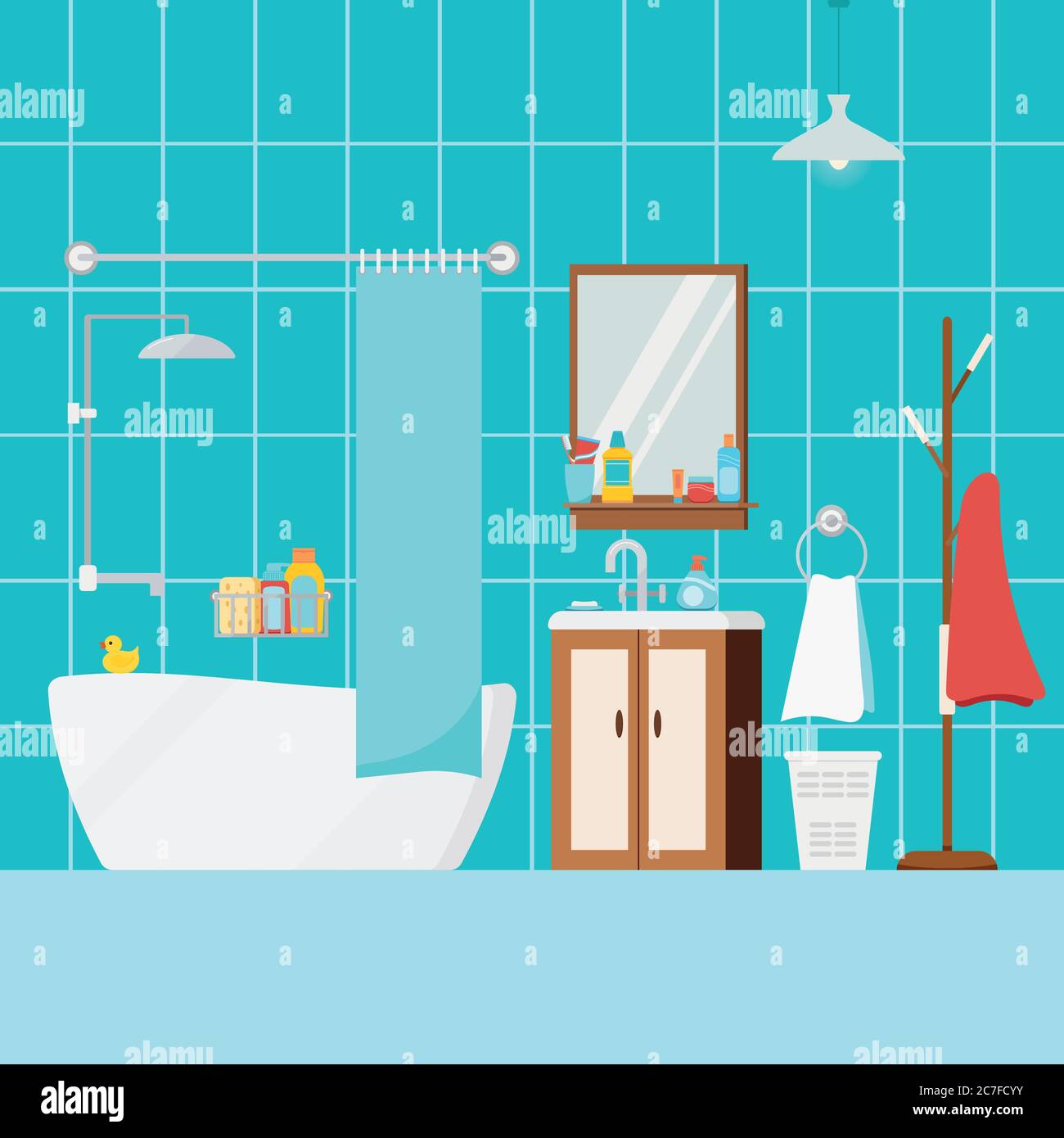 Cozy bathroom home interior with bath furniture Stock Vector Image ...