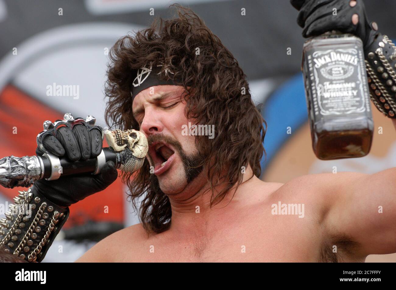 Randy Van Stone of Van Stone performing with a bottle of Jack Daniel's during the Bamboozle Left at the Verizon Wireless Amphitheater in Irvine. Credit: Jared Milgrim/The Photo Access Stock Photo