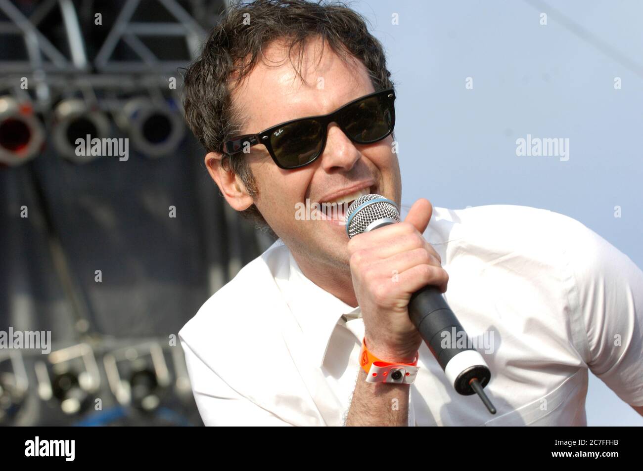 Greg Attonito of The Bouncing Souls performing during the Bamboozle Left at the Verizon Wireless Amphitheater in Irvine. Credit: Jared Milgrim/The Photo Access Stock Photo