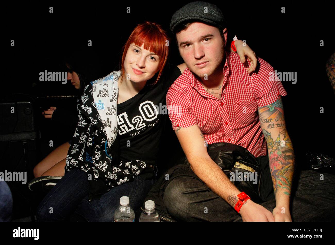l r hayley williams of paramore and chad gilbert of new found glory backstage at the bamboozle left at the verizon wireless amphitheater in irvine credit jared milgrimthe photo access 2C7FFHJ